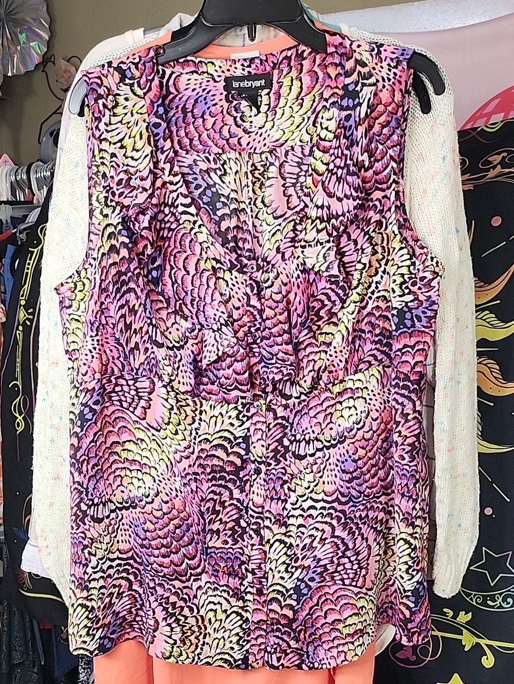 Lane Bryant Pink Purple Multi-Color V-Neck Sleeveless Camisole 24 Ptp